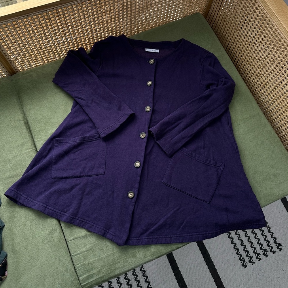 Bryn Walker Org Cotton Bamboo Purple A Line Button Down Cardigan Sweatshirt M